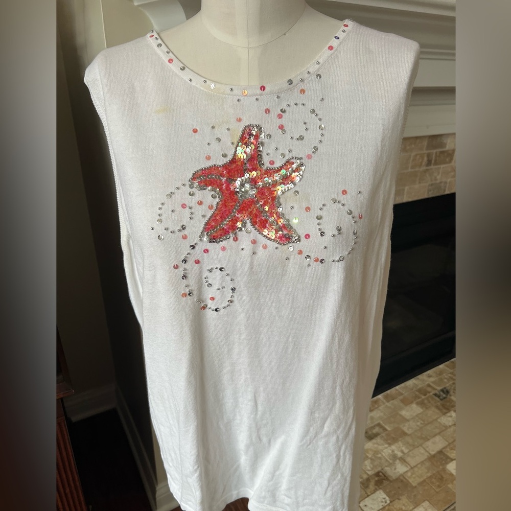Quacker Factory 2X AS IS Starfish sleeveless sweater tank